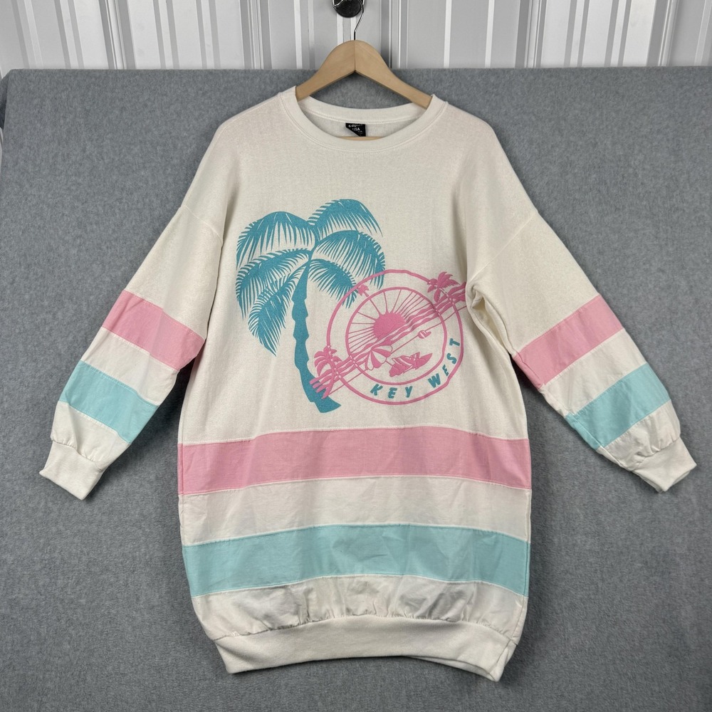 Diport USA Sweatshirt Womens One Size White Key West Vintage Retro Oversized